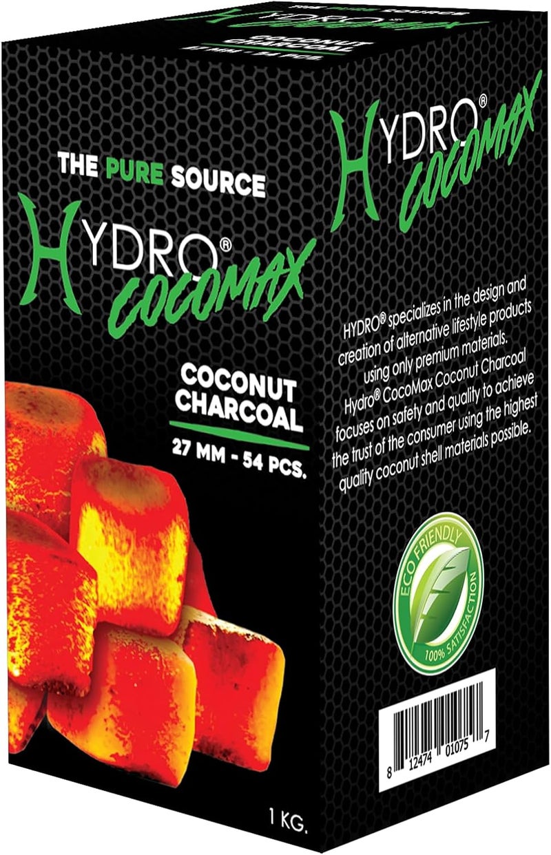 Hydro Hookah 54pc Unit Coconut Charcoal, Hookah Shisha Charcoal from Coconut Shells, Strong & Sustainable Burn Coconut Charcoal Hookah, Hookah Accessories - (27mm Cubes, 1KG) - Image 1